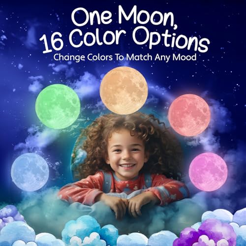 Mind-Glowing Moon Lamp - 3D Moon Night Light for Kids Bedroom - Globe Nightlight with Multi Color LED, Touch/Remote Contro...