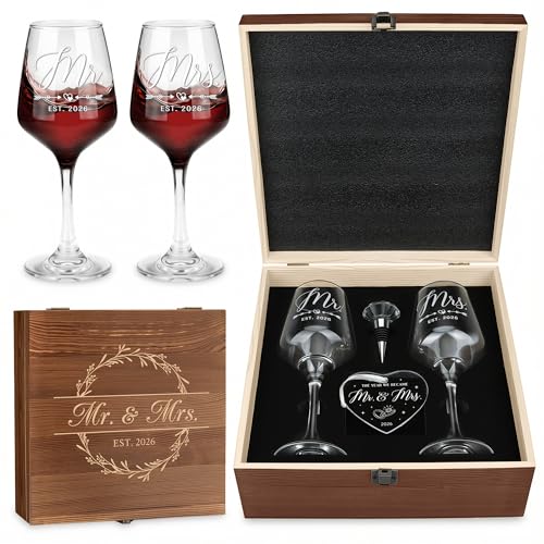 Verouis Wedding Gifts for Couples 2026 Mr and Mrs Engraved Wine Glasses Engagement Gift for Newlywed Bachelorette Bridal S...