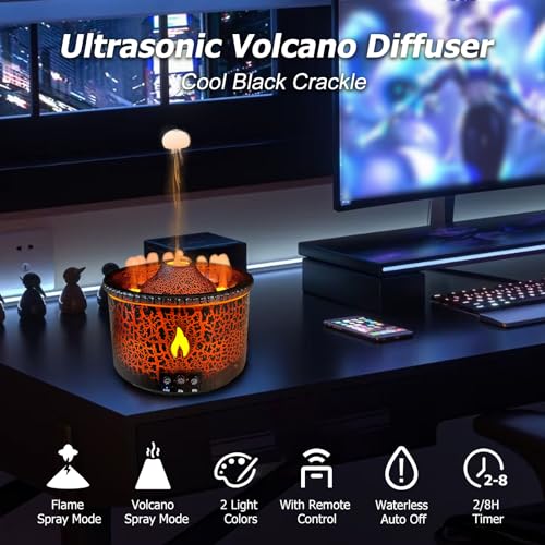 Cechlicht Volcano Diffuser, Essential Oil Diffuser 300ml Volcano Humidifier with Flame & Volcano Mist Mode, 2 Colors, Time...