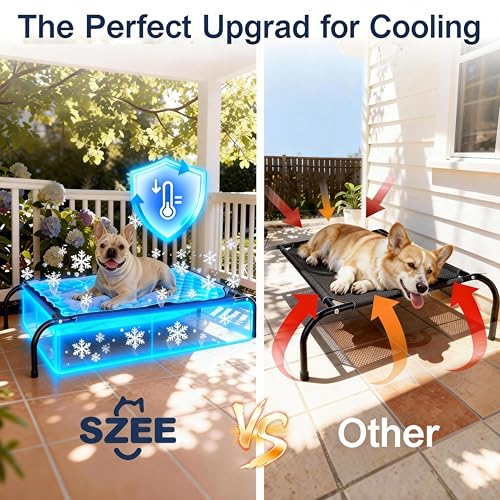 SZEE Raised Dog Bed with Detachable 2-Sided Cooling/Warming Waterproof Mat, Elevated Dog Cot Bed for Small Sized Breeds wi...