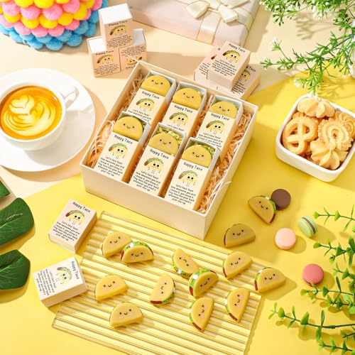 Wettarn 72 Sets Taco Positive Gifts Cute Stress Balls with Support Boxes Mexican Party Favors for Cinco De Mayo Fiesta Gif...