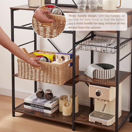 OIAHOMY Wicker Storage Basket, Rectangular Paper Rope Shelf Baskets with Built-in Handles, Woven Decorative Organizer for ...