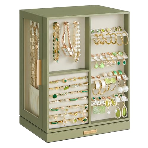SONGMICS Jewelry Box 360° Rotating, Jewelry Storage Case with 5 Drawers, Jewelry Organizer, Glass Window, Spacious, Vertic...