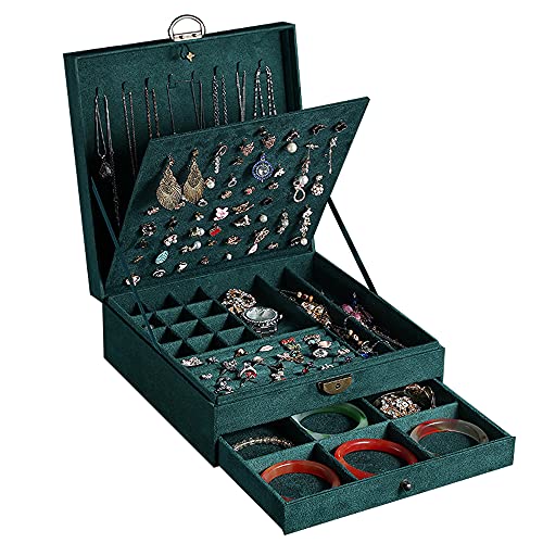 GYJOYERO Women Jewelry Box Lockable 3 Layers Large Jewelry Organizer Storage Case for Earrings Necklaces Rings Bracelets,G...