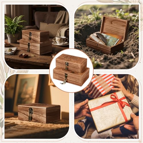 Vicenpal 2 Wooden Tree Keepsake Boxes with Lock, (8x5x3.2 inch & 7x3.7x2.8 inch), Handmade Decorative Treasure Chest Box, ...