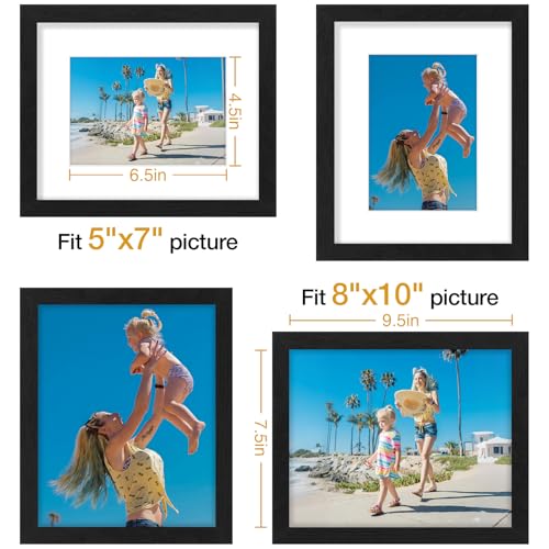 Vittanly 8x10 Picture Frames Set of 9, Shatter Resistant Plexiglass, Display 5x7 Pictures with Mat or 8x10 without Mat, Ph...