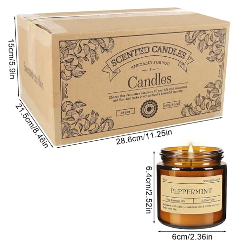 Scented Candle Set 24 Pack (3.05oz Each) - Aromatherapy Candles with Essential Oils, Smokeless Soy Wax Candles in 12 Scent...