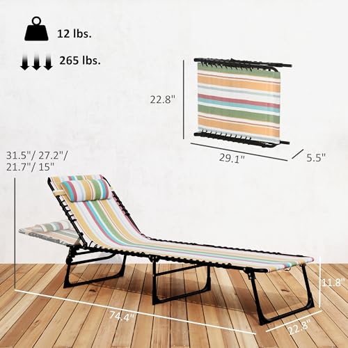 Outsunny Folding Chaise Lounge Chair, Patio Sun Tanning Chair, Outdoor Chaise Lounger with 4-Position Reclining Back, Brea...
