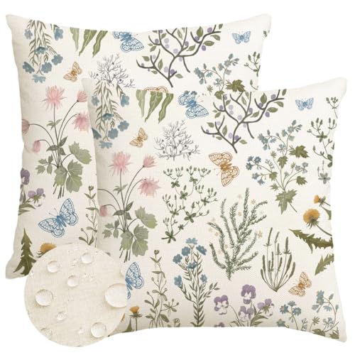 ARGOOFG Outdoor Spring Pillow Covers 20x20 Inch Set of 2,Waterproof Daisy Throw Seasonal Floral Outdoor Decorative Square ...