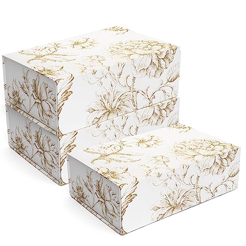 Sorarto Luxury Keepsake Gift Box 3-Pack | Gold Floral Decorative Boxes with Magnetic Lids for Presents, Wedding Memory Bo...