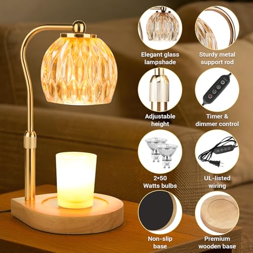 YDDQR Candle Warmer Lamp with Timer Dimmer Adjustable Height, Gift for Women Mom, House Warming New Home Cozy Decor, Wax M...