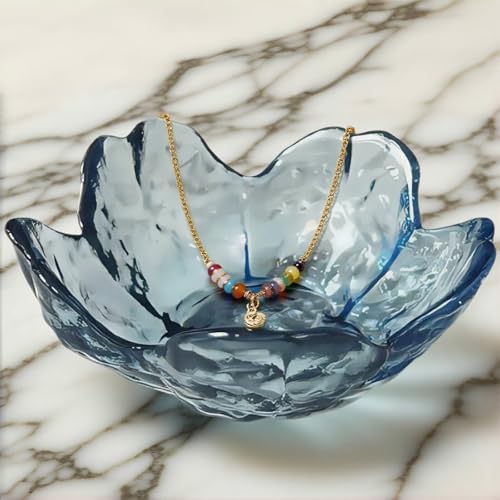 Koyzsen Blue Crystal Flower Jewelry Ring Dish, Clear Trinket Bowl, Cute Nightstand Decor Ring Holder for Women, Home Decor...
