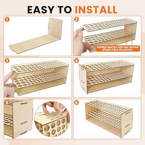 HESHUYU Wooden Paint Brush Holder 105 Holes Paintbrush Holder Organizer Paint Brush Stand Rack with Silicone Rings for Pen...