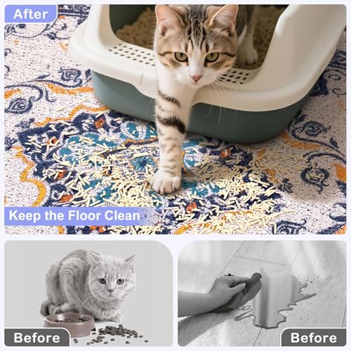 Bienbee Cat Litter Mat, 33" x 22" Large Size Litter Box Mat Rug with Non-Slip Bottom,Urine and Water Proof, Easy to Clean ...