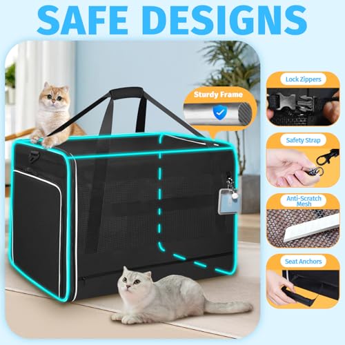 Petskd Side Expandable Extra Large Cat Carrier with Litter Box Area, 24"x17"x17" Soft-Sided Pet Carrier for 2 Cats Under 5...
