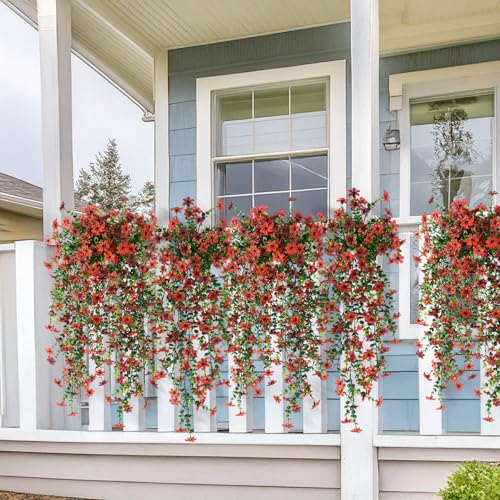 Artificial Fake Hanging Flowers Plants for Outdoor Spring Summer Decoration,2 PCS Faux Silk Daisy with Eucalyptus Leaves,U...