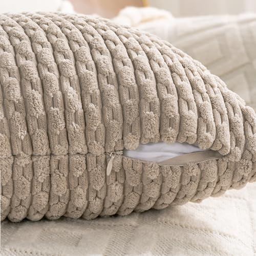 Cozoomy Set of 4 Neutral Decorative Throw Pillow Covers 18x18 Inch Corduroy Pillow Covers for Bed Couch Sofa Living Room S...