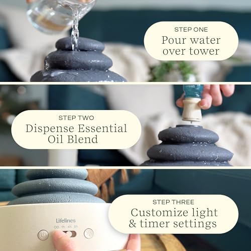 Lifelines Stacking Stones Aromatherapy Diffuser - Calming Sensory Oasis with Mesmerizing Aromatic Mist & Auto-Shut Off Fea...