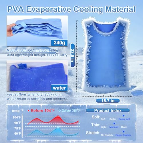 Ice Cooling Vest for Men Women - Water Activated Evaporative Cool Vest - PVA Adjustable Lightweight Reusable Cooler Clothi...