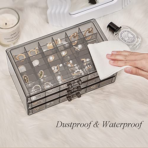 YUFONG Earring Storage Box Organizer 3 Drawers Acrylic Jewelry Storage Box Holder Transparent Jewelry Display Stand with 7...