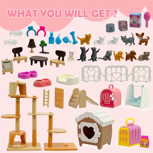 60PCS Realistic Cat & Dog Figures Playset - Educational Pet Pretend Play Toys for Kids Ages 3+, Role Play Kit with Animal ...