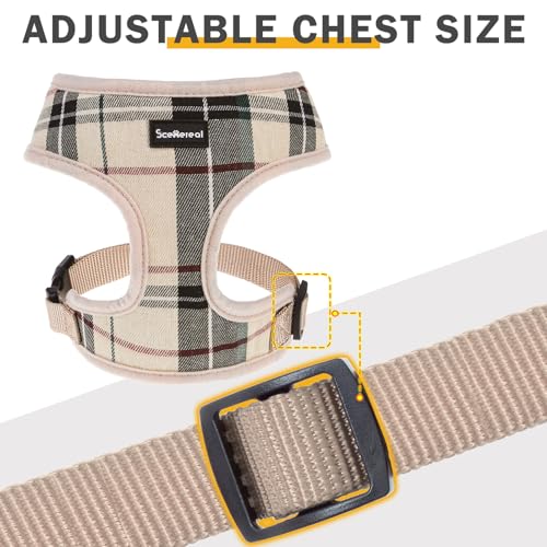 SCENEREAL Puppy Dog Harness with Leash Set for Small Medium Dogs, Soft Mesh Pet Harnesses and Leash, No Chock Plaid No Pul...