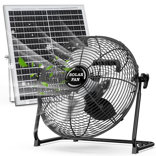 DBF 18" Solar Powered Fan for Outdoor - 30000mAh Rechargeable Floor Fan with 40W Solar Panel, 18 Speed, 12-60H Runtime, Qu...