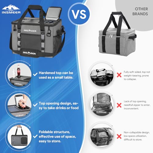 INSMEER Soft Cooler Bag with Hard Shell & 2 Cup Holders, Portable 40L/70 Cans Collapsible Cooler Bags Insulated with Leakp...