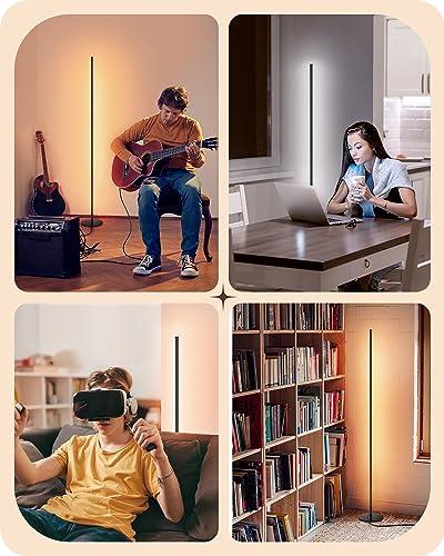 EDISHINE LED Corner Lamp, Set of 2 Minimalist Dimmable Tall Light with Remote, 57.5" Floor Lamps for Living Room, Bedroom,...