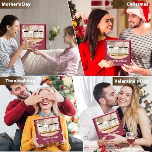 Soy Wax Scented Candle Gift Set, 4 Pack Lavender, Orange & Ginger, Vanilla Scents, Long Lasting Aromatherapy Candles for H...