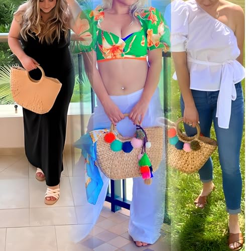 Summer Rattan Bag for Women Straw Hand-woven Top-handle Handbag Beach Sea Straw Rattan Tote Clutch Bags