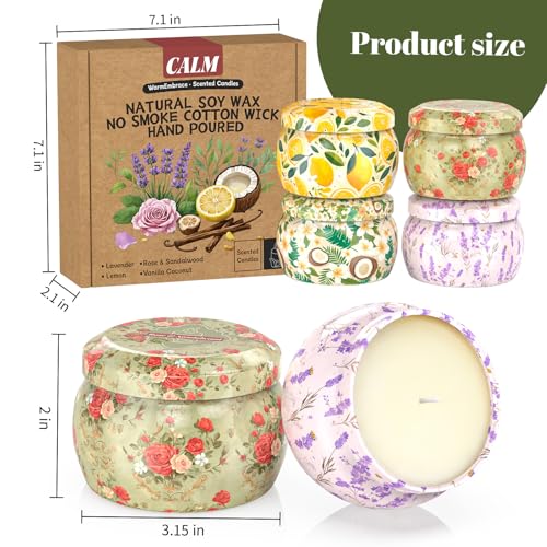WarmEmbrace Scented Candles for Women, 4 Pack Soy Candle Set, 4.4OZ Candles for Home Scented, Candle Gift Set for Women, L...