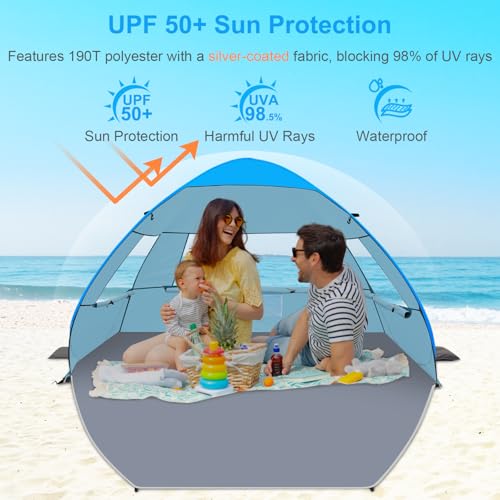 Gorich Easy Pop Up Beach Tent for 3-4 Person, UPF 50+ UV Protection Beach Umbrella Sun Shelter, Portable Lightweight Shade...