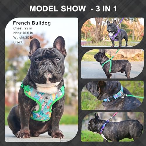 BEAUTYZOO Dog Harness Collar and Leash Set, No-Pull Step in Dog Harness for Large Dogs, Reflective No-Choke Puppy Vest Har...
