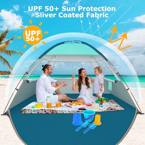COMMOUDS Beach Tent Sun Shade for 3/4/6/8 Person, UPF 50+ Beach Sun Shelter Canopy Tent, Lightweight, Easy Set Up and Carry