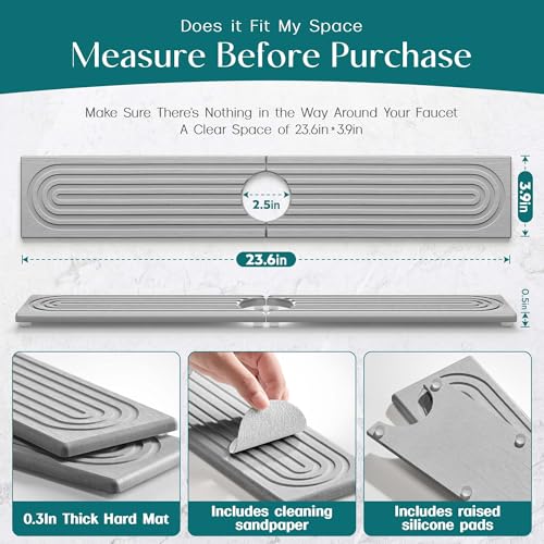 eormoe Kitchen Faucet Absorbent Mat - Diatomaceous Earth Splash Guard for Sink Faucet, Aesthetic Water Absorbing Stone Tra...