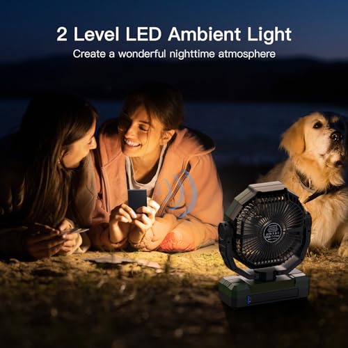 FRIZCOL 3-in-1 Camping Fan - Portable Fans Rechargeable - 24000mAh Battery Powered Fan with Light & Remote for Indoor, Out...