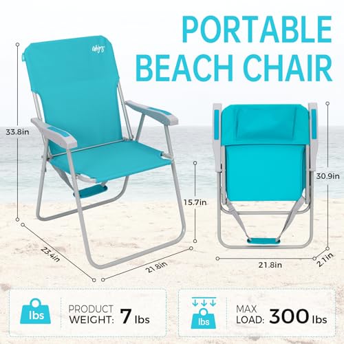 #WEJOY Folding Beach Chair for Adults, Lightweight Beach Chair with Shoulder Straps, High Back Camping Chairs with Hard Ar...