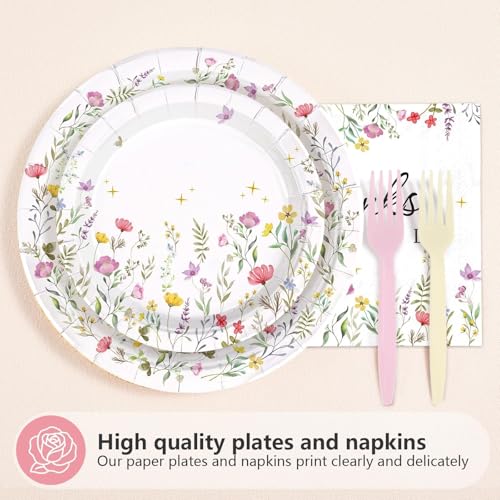 Greencian 96 Pcs Wildflower Thanks Party Supplies Teacher Appreciation Plates and Napkins Watercolor Wild Flower Tableware...