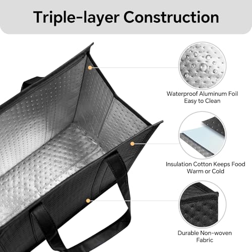 Dwscroad Insulated Grocery Bags, Reusable Insulated Bag, Portable Cooler Bags for Shopping Food Travel Beach Camping (4 Pack)