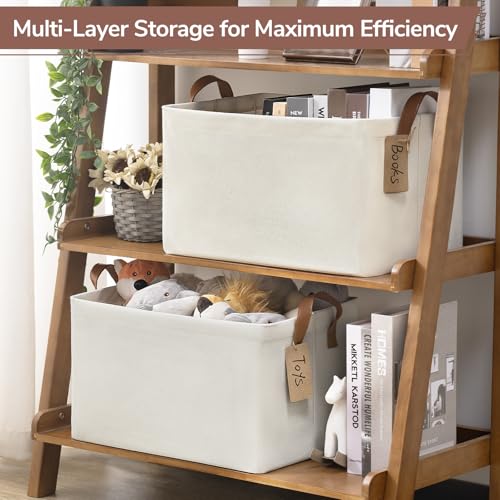 CHICVITA 4 Pack Large Storage Baskets for Shelves, Collapsible Closet Organizer Bins with Metal Frame, Fabric Storage Bins...