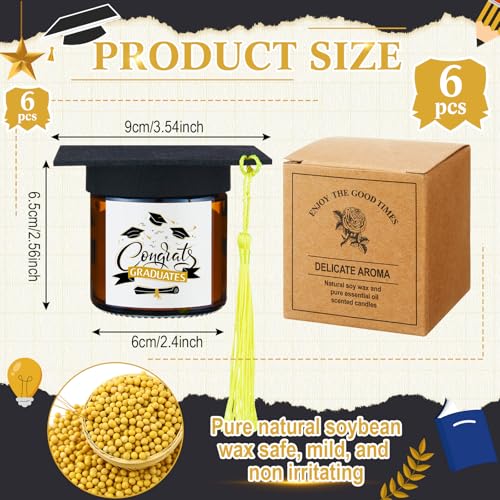 Conelist 12Pcs Graduation Scented Candles Gifts Set for Her Him Include 6 Pcs 7oz Jar Soy Wax Candles and 6 Pcs Mini Gradu...