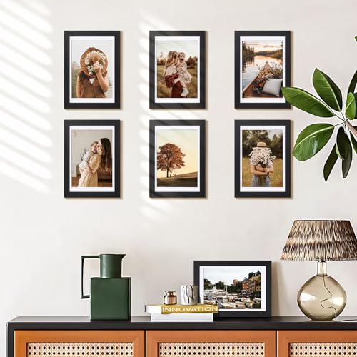 HappyHapi 4x6 Picture Frame Set of 5, Black Frames Display Photo 3.5x5 with Mat or 4x6 without, Gallery Wall Frame Set, Wa...