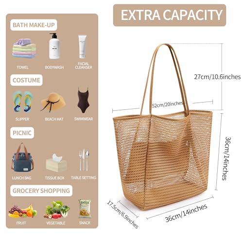 VOROLO Mesh Tote Beach Bag,Women Fairycore Hobo Bag,Shoulder Bag,Soft Summer Casual Crochet Bags