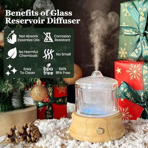 Lecdura 80ML Glass Essential Oil Diffuser with Glass Reservoir & Wood Base, Small Ultrasonic Aroma Diffusers with Auto-Off...