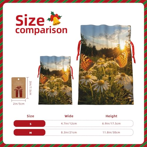 LHBZXMKJ Butterfly On Daisy Print Drawstring Present Bags Christmas gifts Wrapping Sacks Pouches for Xmas Party ﻿