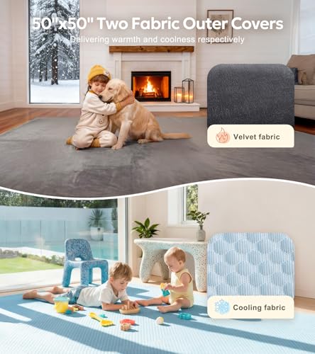 Mallify 1.3" Thick Baby Play Mat for Floor, 50''x50'' Cooling Mat with Dual Surface Removable Cover, Soft Velvet Playpen M...