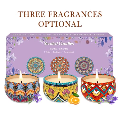 3 Pack Home Scented Candles - Strong Lavender, Bluebell & Mandarin Candle, 2.5 Oz, 100% Soy, Non-Toxic, Small Candle Set f...