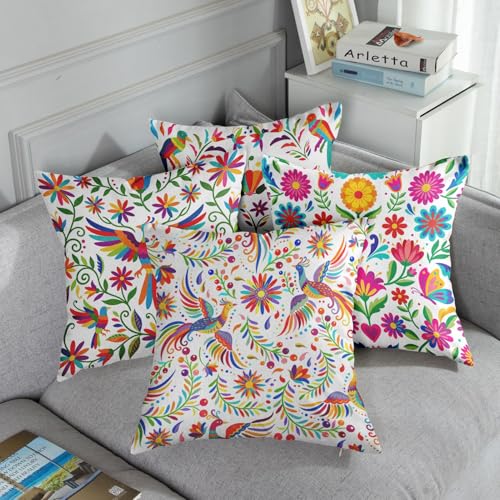 Sanwarm Throw Pillow Covers Home Decor Set of 4 Pillow Cases Decorative 16 x 16 Inches Cushion Couch Sofa Pillowcases Mexi...