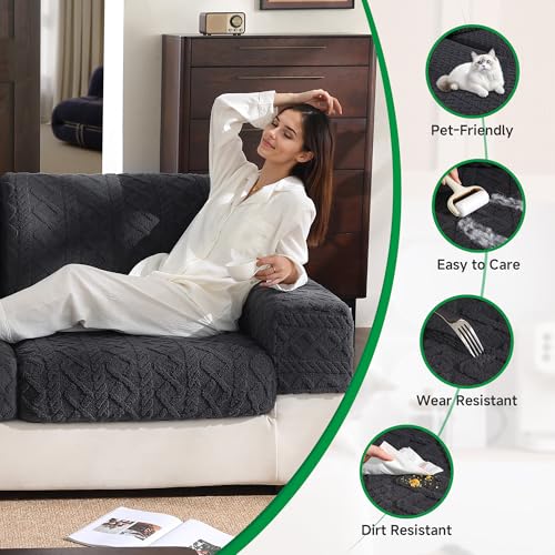OHSIO Couch Cushion Covers, Super Soft Thicker Fleece Sofa Cover Stretch Sectional Sofa Slipcover Washable Pet Friendly An...